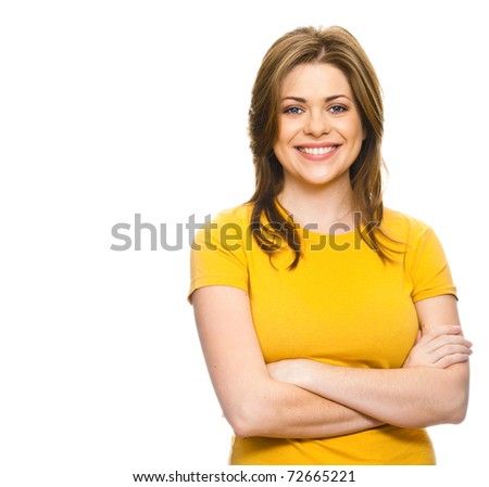 Beautiful Teen Girl With Her Hands Folded On His Chest Against White