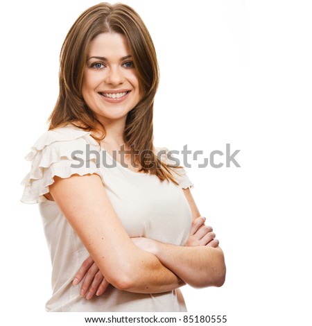 Young smiling happy woman portrait on white. isolated