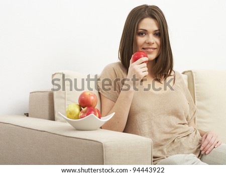 Relax portrait of woman with red apple