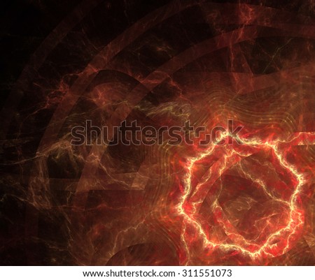 Abstract black background with ring of fire or hole texture, yellow and orange color, fractal