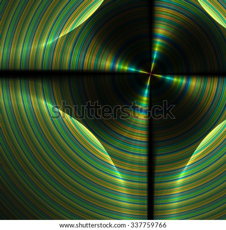Abstract black fractal background with rainbow - green and yellow disk and cross texture