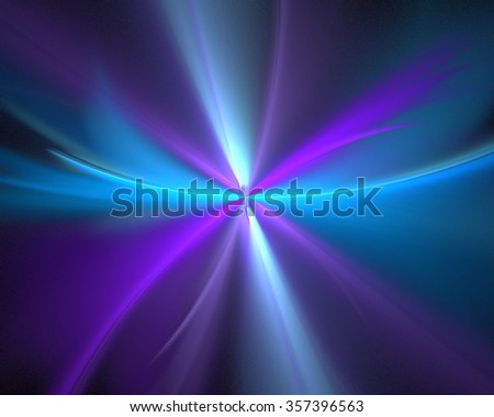 Abstract black background with purple, turquoise and blue color flower or burst of rays in the center texture, fractal