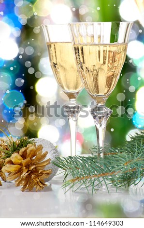 Glasses of vine. New Year party (Christmas greeting card)