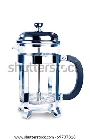 French press coffee maker. Isolated on white background