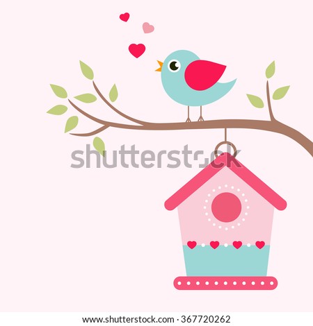 bird house and bird on a branch