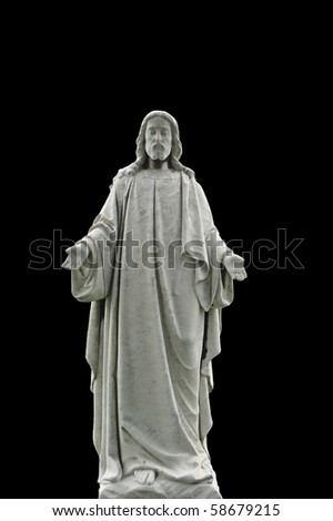 stock photo Weathered nineteenth century Jesus cemetery statue isolated on 