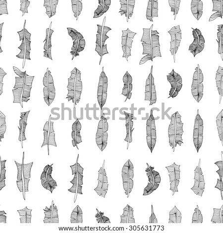 Vintage seamless pattern with hand-drawn feathers. Illustration