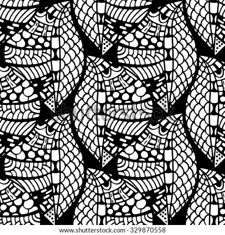 Seamless floral doodle background pattern. Design asian, ethnic, tribal pattern. Black and white background. Coloring book. zentangle