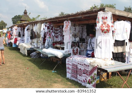 VELYKI SOROCHINTSY, UKRAINE - AUGUST 16: Products on National Sorochyntsi Fair is a large traditional Ukrainian fair, August 16, 2011 in the village of Velyki Sorochyntsi of Poltava state, Ukraine