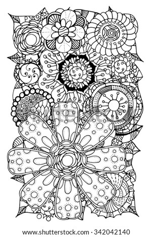Ethnic floral zentangle, doodle background pattern circle in Art. Henna paisley mehndi doodles design tribal design element. Black and white pattern for coloring book for adults and kids.