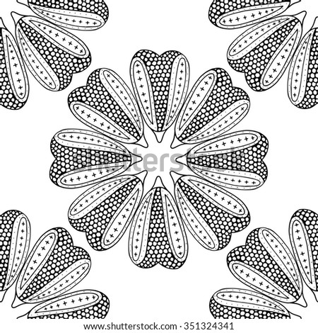 Art Seamless Monochrome Floral Pattern. Hand Drawn Floral Texture, Decorative Flowers, Coloring Book