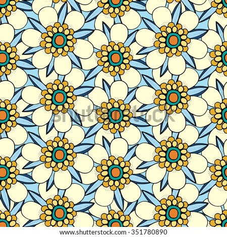 Art Seamless Floral Pattern. Hand Drawn Floral Texture, Decorative Flowers, Coloring Book