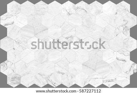 White hexagon marble tile wall for background , seamless marble wall pattern , for Interiors design. High resolution