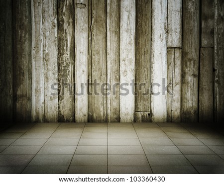 old room with wooden wall and tiled floor, vintage background