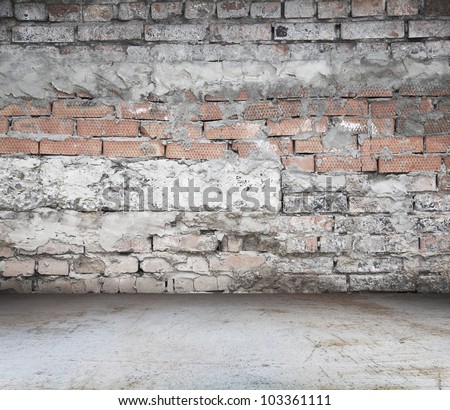 old dirty room with brick wall, vintage background