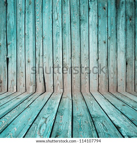old room, blue wooden wall