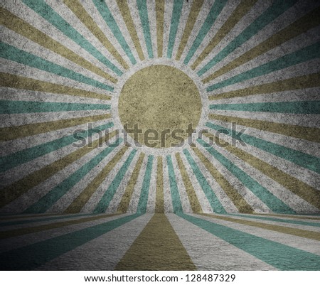 old grunge room with retro sun rays, vintage background