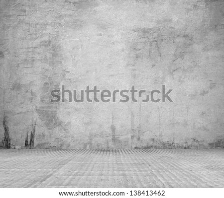 old grunge room with concrete wall, black and white background