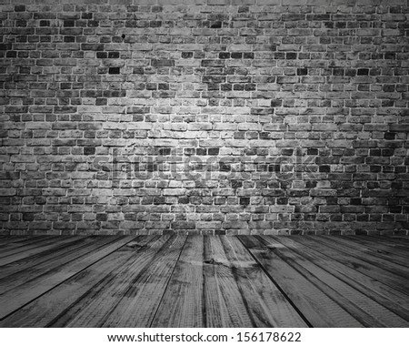 old room with brick wall, grey vintage background