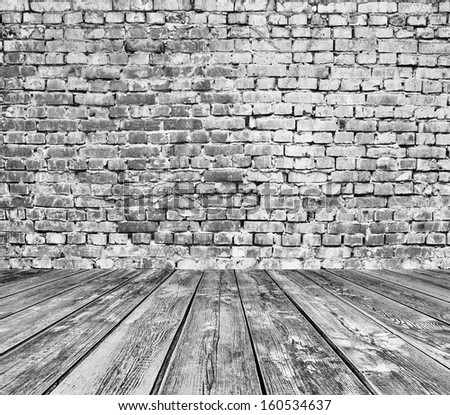 old room with brick wall, grey vintage background