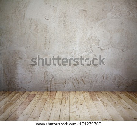 Old Room With Concrete Wall And Wooden Floor