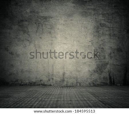 old grunge room with concrete wall, black and white background