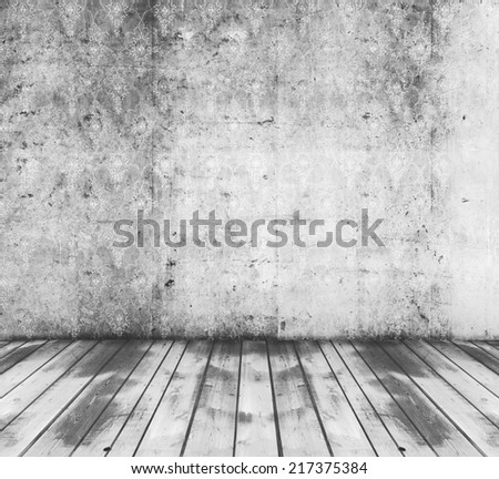 old grunge room with grey wallpaper