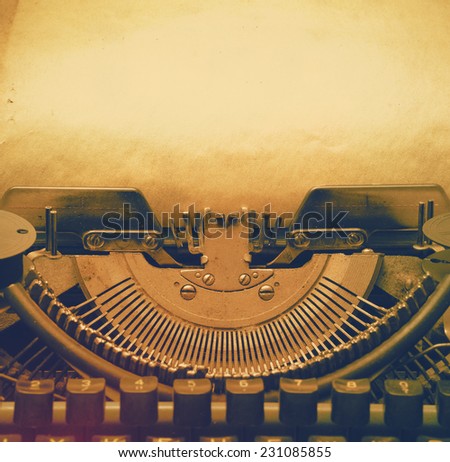 old retro typewriter with paper, retro filtered, instagram style