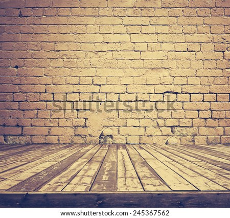 old room with brick wall, vintage background, retro film filtered, instagram style
