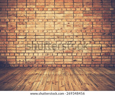 old room with brick wall, vintage background, retro filtered, instagram style