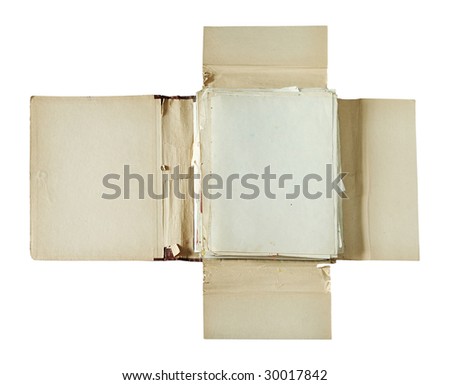 old folder with stack of old papers isolated on white background with clipping path