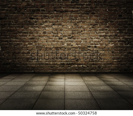 old grunge interior with brick wall