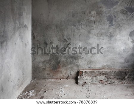 corner of old concrete room, gray background