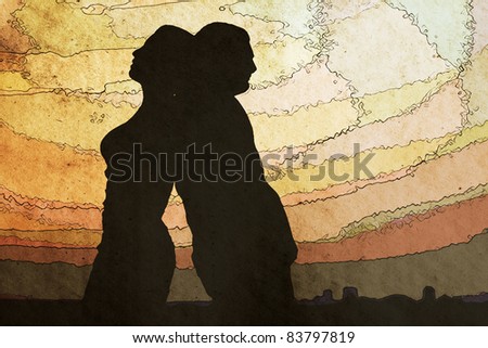 shadow of the man and the woman, retro clipart