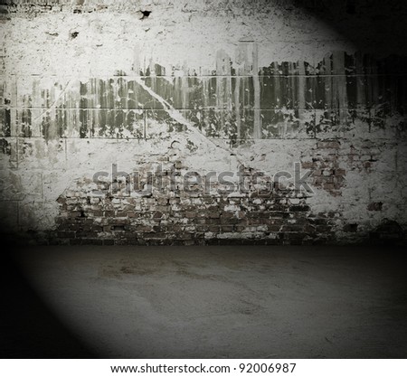old dirty room with brick wall, vintage background