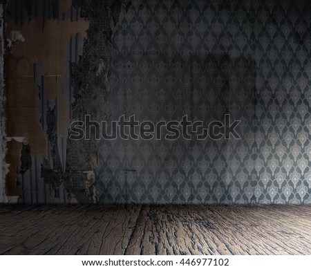 old grunge room with wallpaper, vintage background
