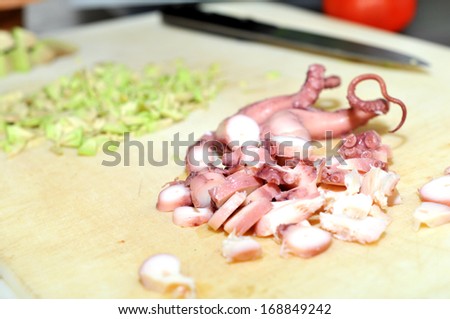 Sliced octopus salad