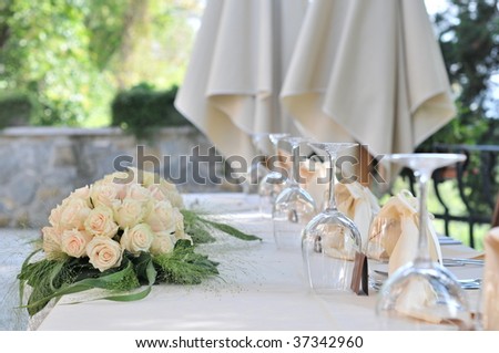 Fancy table set for a wedding celebration