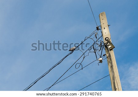 Pigeon on wire electricity post