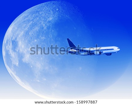 airplane with dream blue moon background