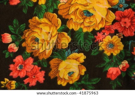 Russian floral pattern as a detail of a traditional scarf