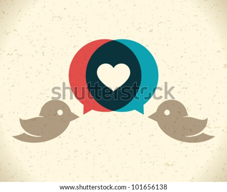 Vintage birds and heart set Vector design element Vintage birds and heart set Vector design element