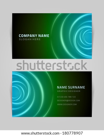Vector abstract creative business card design template. Light waves background.