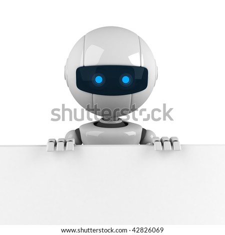 Funny robot stay with blank banner