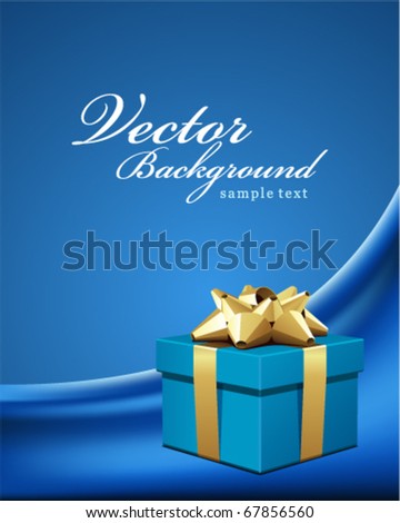 stock vector Blue gift present with gold bow Wedding or Birthday vector