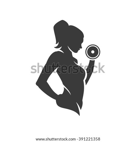Bodybuilder Logos Templates Set. Vector object and Icons for Sport Label, Gym Badge, Fitness Logo Design, Emblem Graphics.Sport Symbol, Exercise Logo, Woman Holding Weight Silhouette.