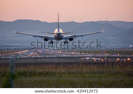 Airplane landing on the runway