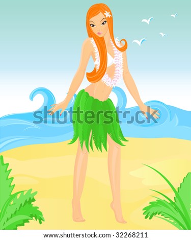 stock vector Hawaii girl Hula