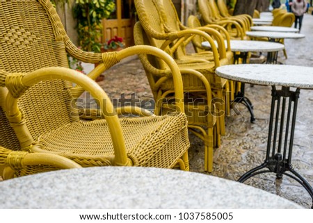 Terrace for coffee in the city of Valldemosa in the Balearic Islands Spain