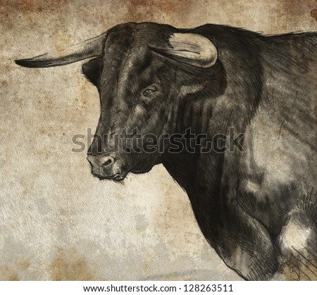 Sketch made with digital tablet of spanish bull